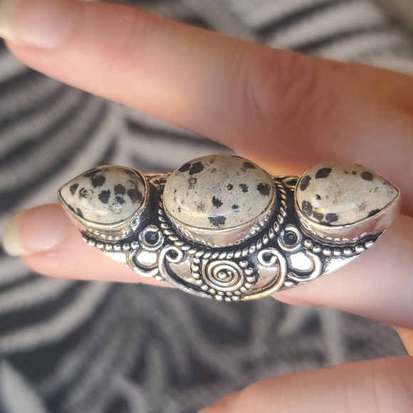 New Dalmatian Jasper Silver Statement Ring. - Picture 10 of 16